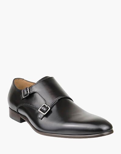 Flicker Plain Toe Double Monk Strap in BLACK for $169.95