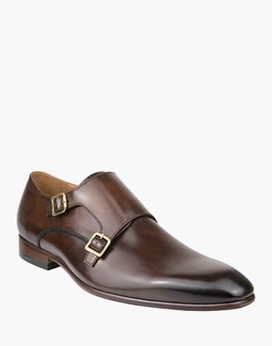 Flicker Plain Toe Double Monk Strap in TEAK for $169.95
