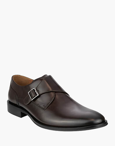 Sentinel Monk Plain Toe Monk Strap in DARK BROWN for $149.95