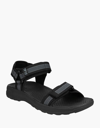 Huck Sport Sandal Three Strap Sandal  in BLACK for $79.95