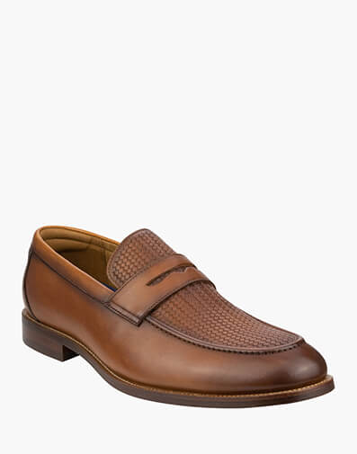 Rucci Penny Weave Moc Toe Penny Loafer in COGNAC for $139.95