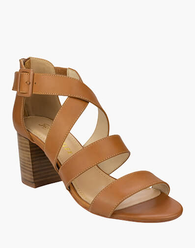 Monelle Open Toe Strap Block Heel in COGNAC for $99.80